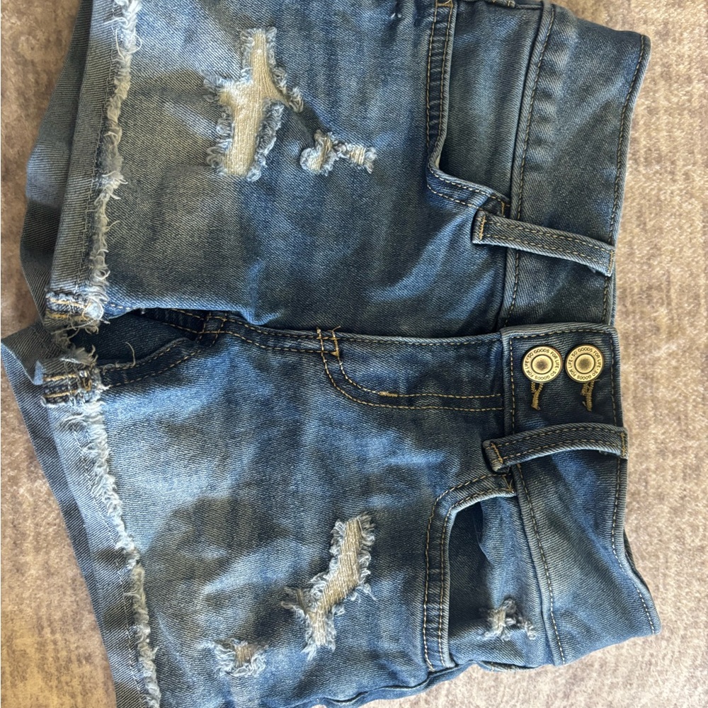 Distressed Blue Denim Shorts